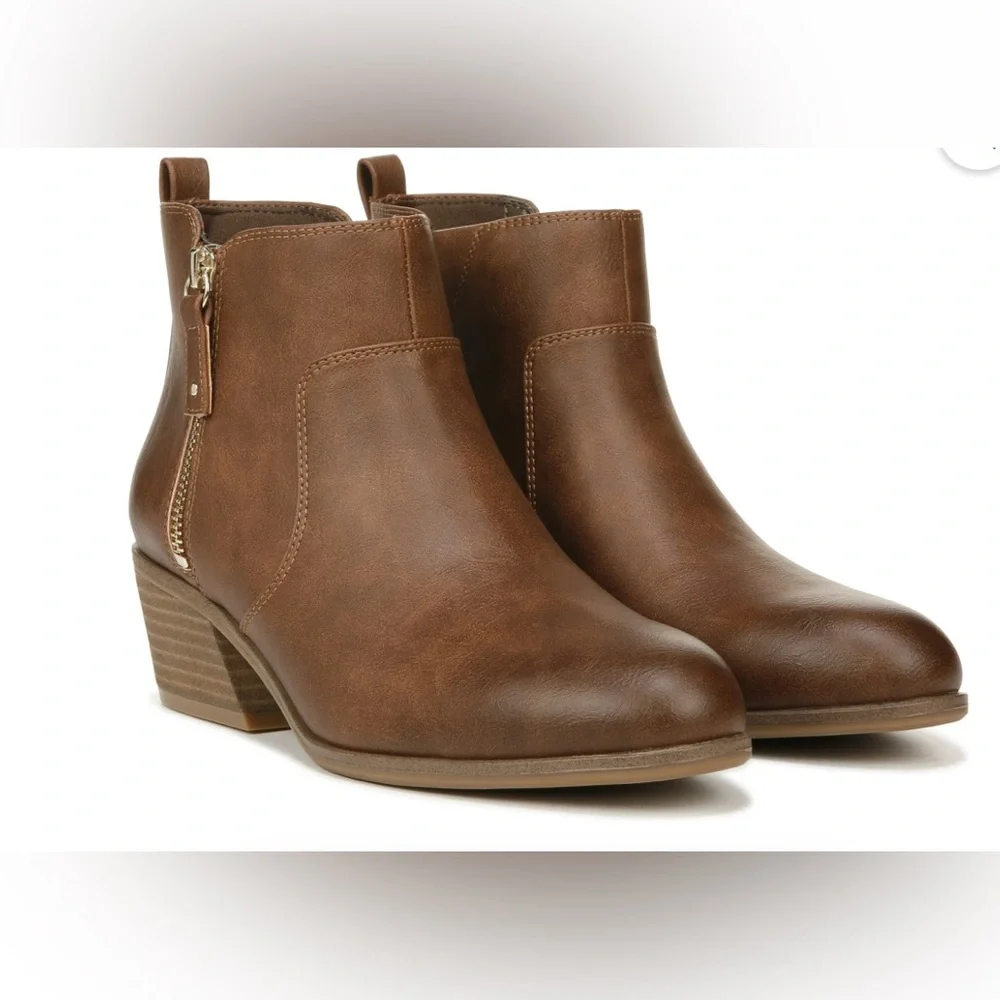 DR SCHOLLS Womens Brown Anti-Odor Insole Western Style Lawless Zip-Up Booties - Picture 2 of 9